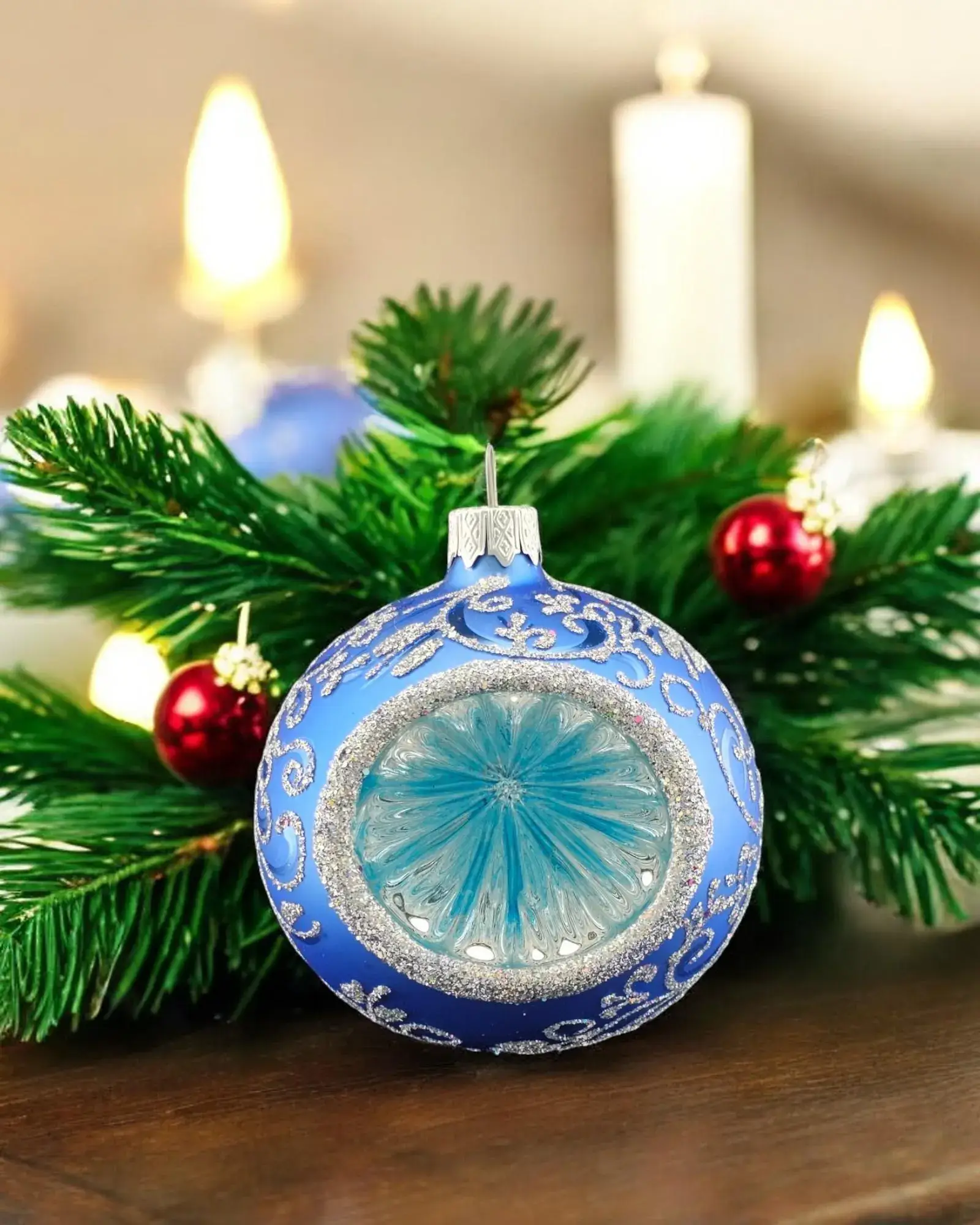 Glass by Iness - Wholesale Ornament - Blown Glass Ornament - Light Blue - Refractor Ornament2