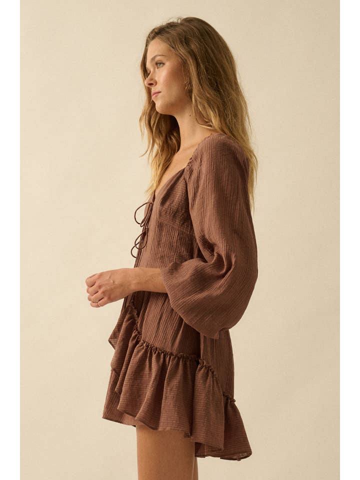 Promesa USA - Wholesale Romper - Women's - Tonal-Stripe Ruffled Tie-Front Peasant Romper10