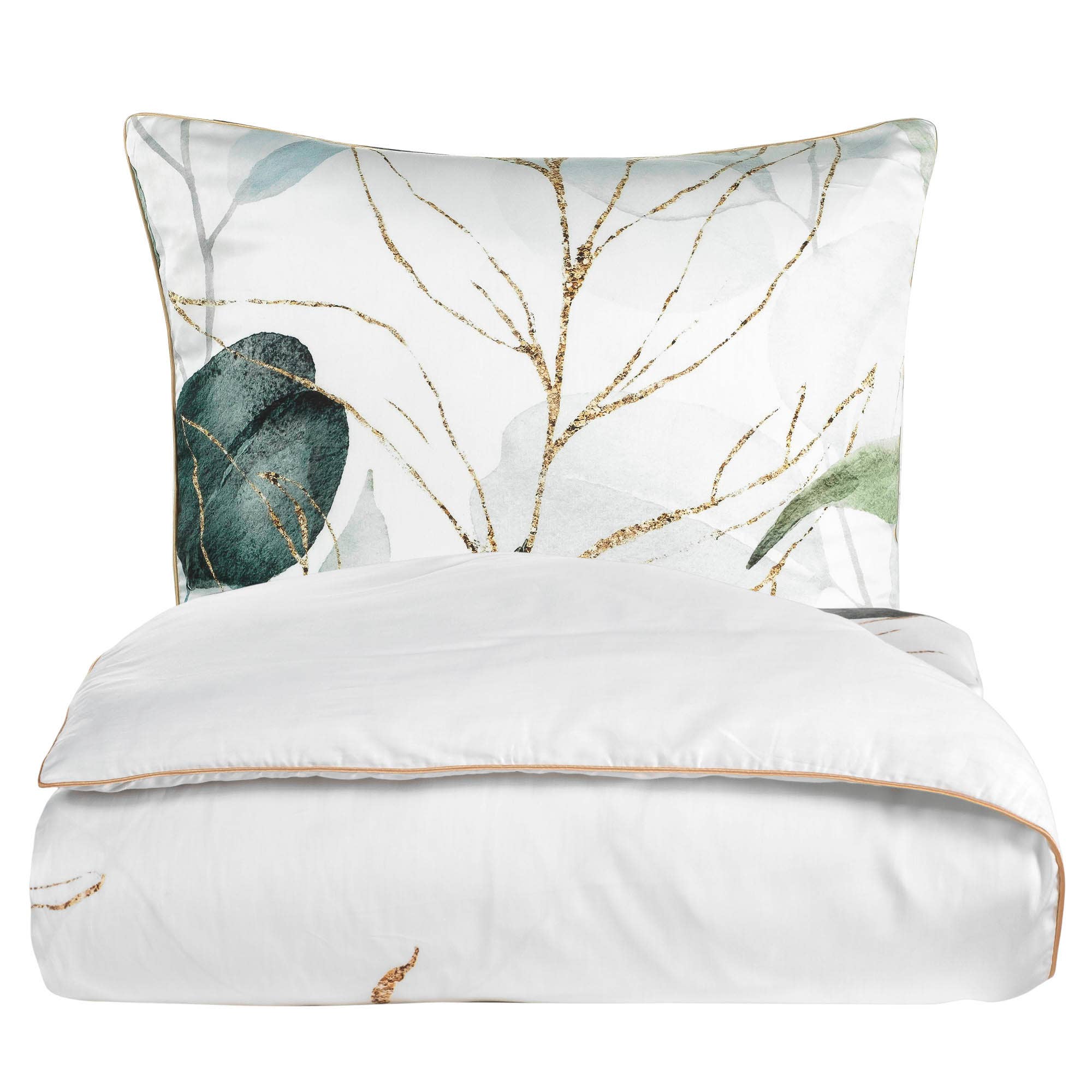 Aymando Home – wholesale Sängkläder – Deluxe bäddset i 100 % bomulls Mako satin, bladmönster i olivgrönt4