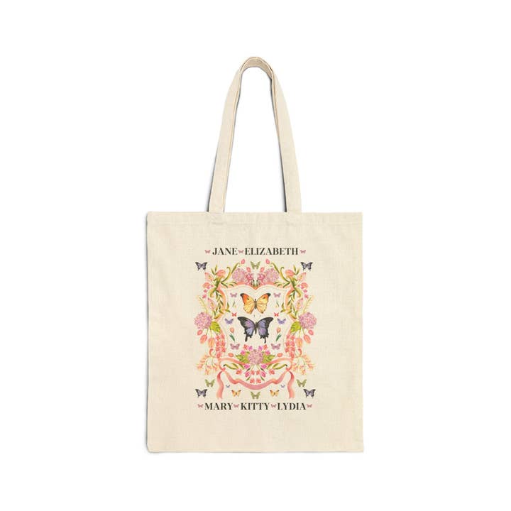 Natural Pride And Prejudice Tote Bag Butterly Lover: Bennet Sisters for wholesale on Faire