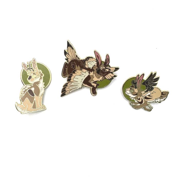 Conjunto de Pines de Esmalte Trio de Conejos Folk para venta al por mayor de Playing Possum Clothing Co.