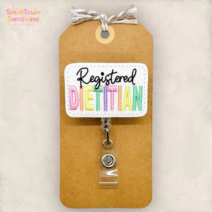 Pastel Registered Dietitian Badge Reel for wholesale by The SmallTownSunshine Company