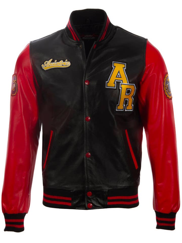 Chaqueta Varsity VZH7 para hombre, color negro y rojo para venta al por mayor de Aviatrix