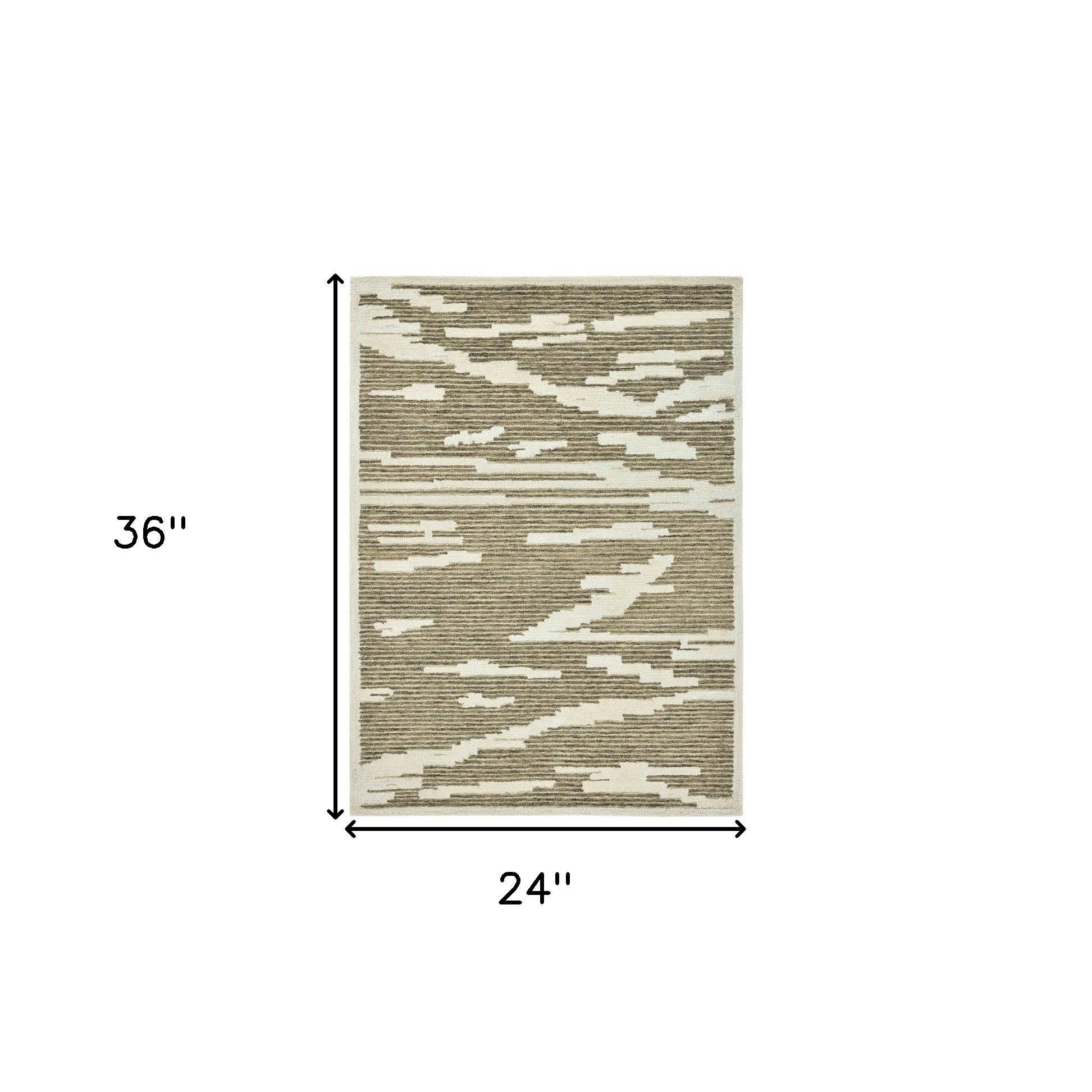 HomeRoots - Wholesale Area Rug - 2' X 3' Beige And Brown Wool Abstract Hand Hooked Area Rug2