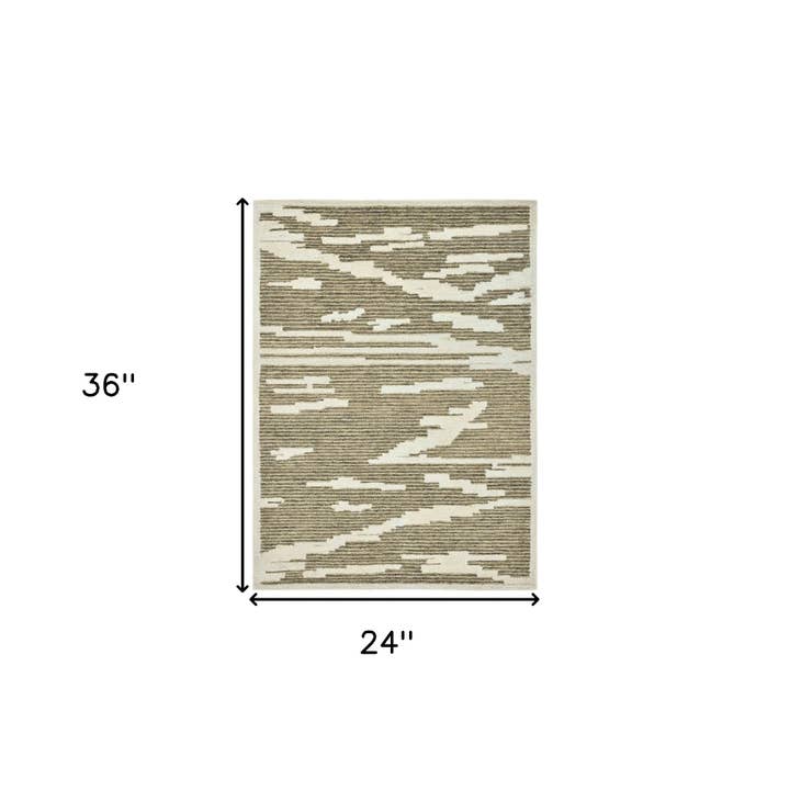 HomeRoots - Wholesale Area Rug - 2' X 3' Beige And Brown Wool Abstract Hand Hooked Area Rug2