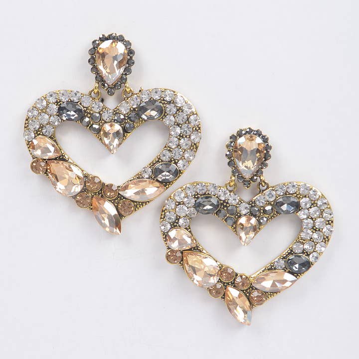 3AM BY H&D ACCESSORIES - Wholesale Dangle Earrings - Single Heart Bejeweled Earrings