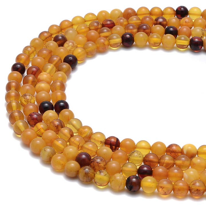 CRCBEADS - Vente Perle - Perles rondes lisses en ambre multicolore baltique 4mm 5mm 6,5-7mm 7,5-8mm 15,5'' brin2