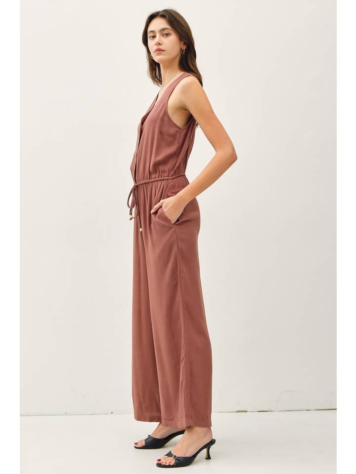 Be Cool - Wholesale Jumpsuit - Women's - BUTTON UP V-NECK JUMPSUIT