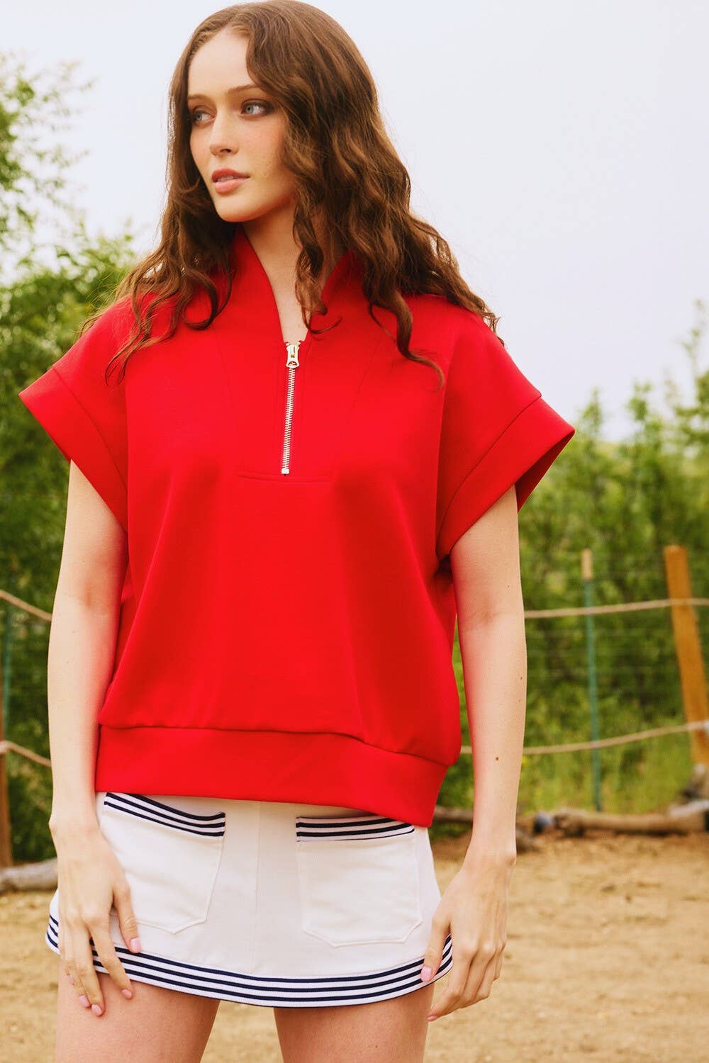 BUCKETLIST INC - Wholesale Sweatshirt - Women's - IT2154-1 Short Sleeve Half Zip-Up Scuba Sweatshirts56