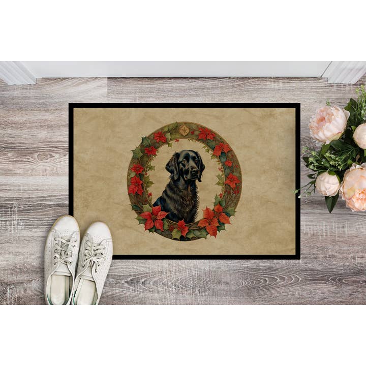Flat-Coated Retriever Christmas Flowers Doormat 24x36 DAC23 for wholesale by Caroline's Treasures