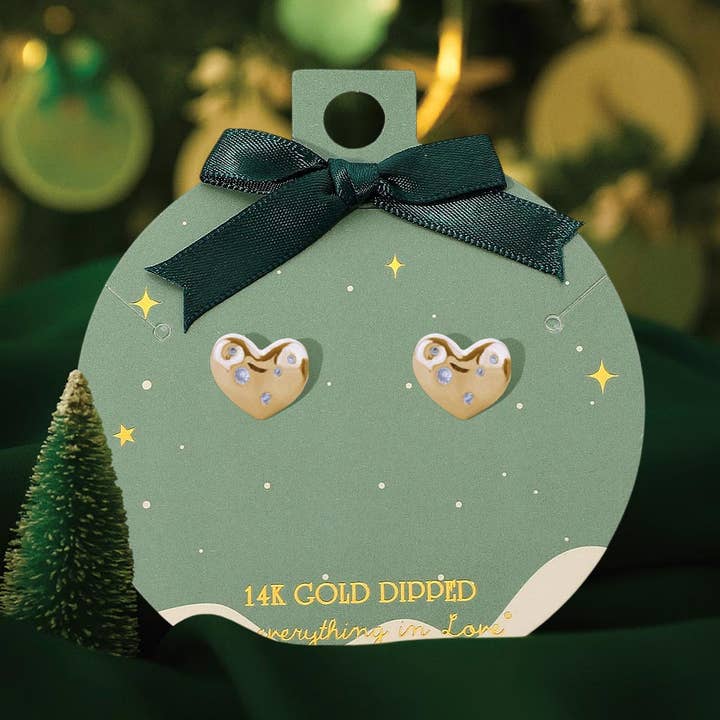 14K Goud Gedompelde Steen Bezaaide Hart Oorstekers voor wholesale door Sensibling Corp.