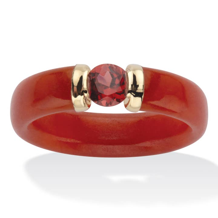 PalmBeach Jewelry - Wholesale Single Stone/Solitaire Ring - Genuine Red Jade & Garnet Ring .60 TCW 10k Gold