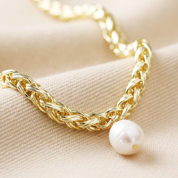 Lisa Angel - Wholesale Beaded/Pearl Necklace - Plaited Rope Chain and Freshwater Pearl Necklace in Gold1