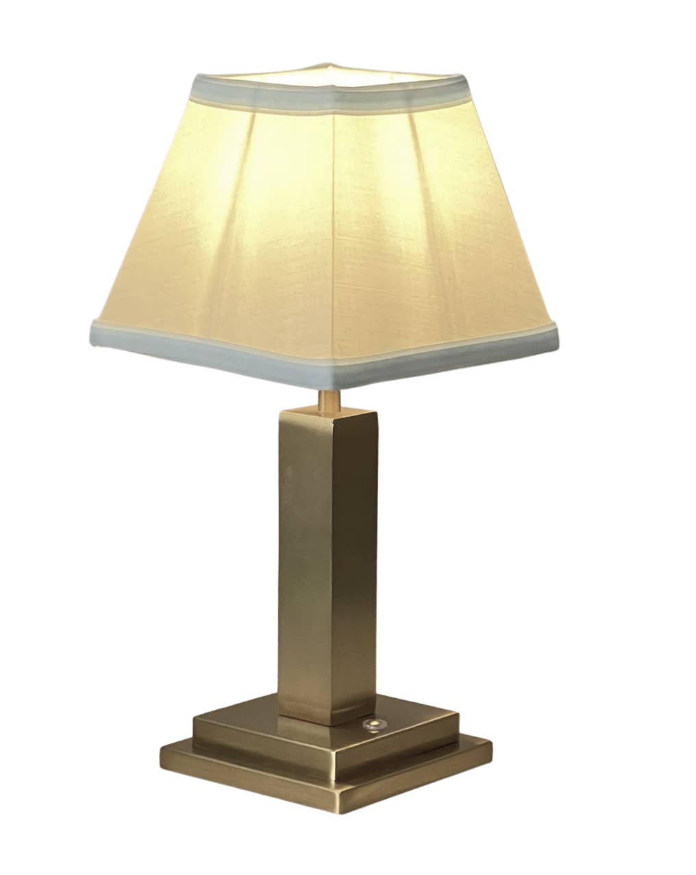 The Enchanted Home - Wholesale Accent/Desk Lamp - Rechargeable Table Lamp – Gold Square Base, Blue Trim Pleated Shade