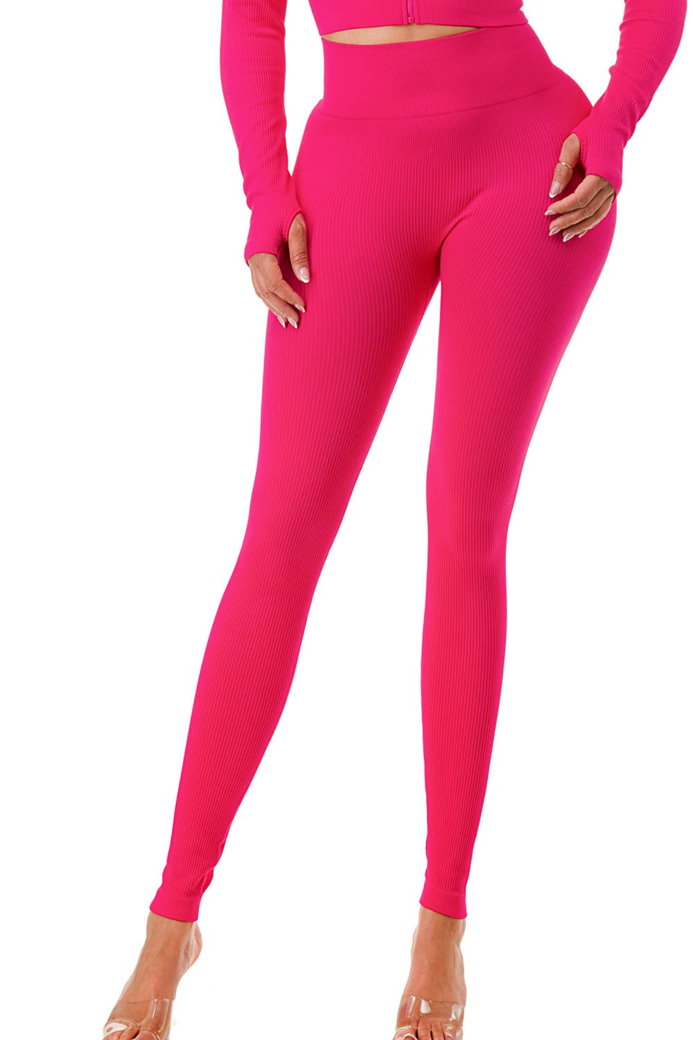 MIO WHOLESALE - Wholesale Top & Pant Set (NOT Loungewear) - Women's - JA60SET SOLID RIB ZIP-UP FRONT CROP JACKET SET12