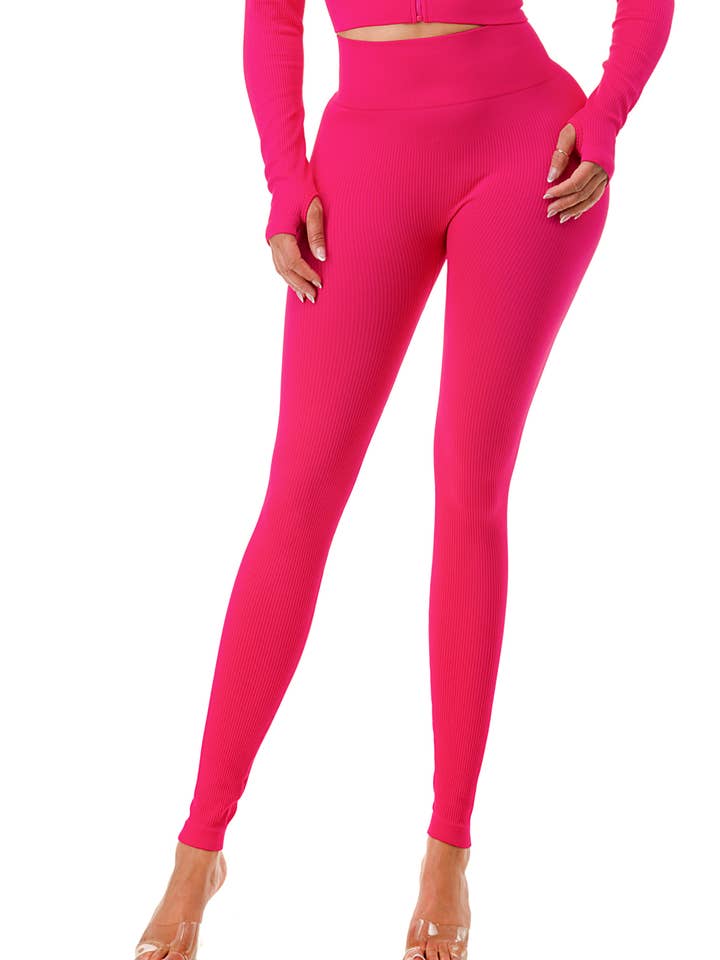 MIO WHOLESALE - Wholesale Top & Pant Set (NOT Loungewear) - Women's - JA60SET SOLID RIB ZIP-UP FRONT CROP JACKET SET12