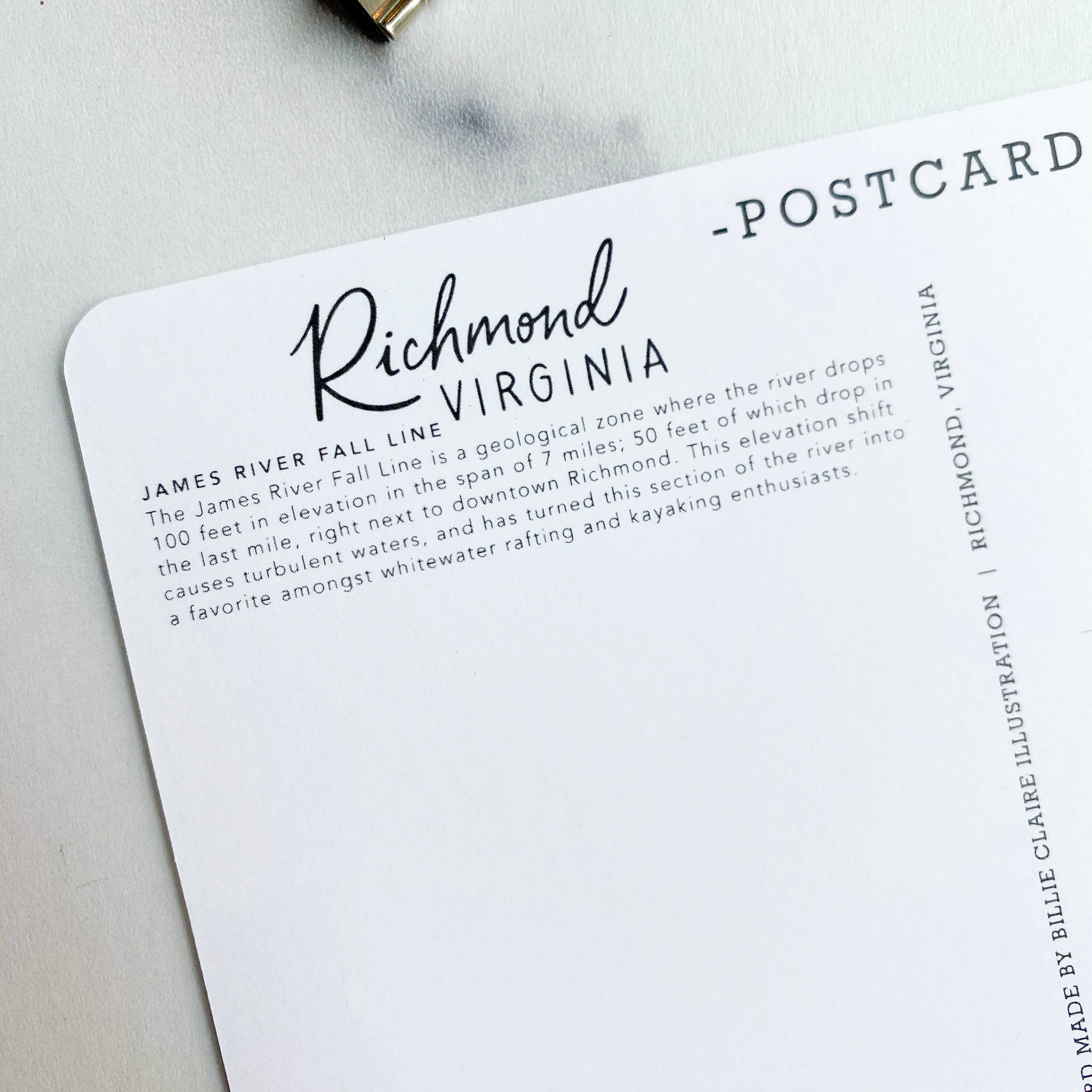 Billie Claire Illustration (Handmade) - Wholesale Postcard - Postcard - Richmond, Virginia - The James River Fall Line3