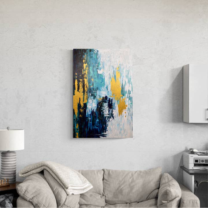 Textured Collective - Venta al por mayor Pintura/dibujo - Pintura abstracta azul y dorada | Pintura acrílica sobre lienzo