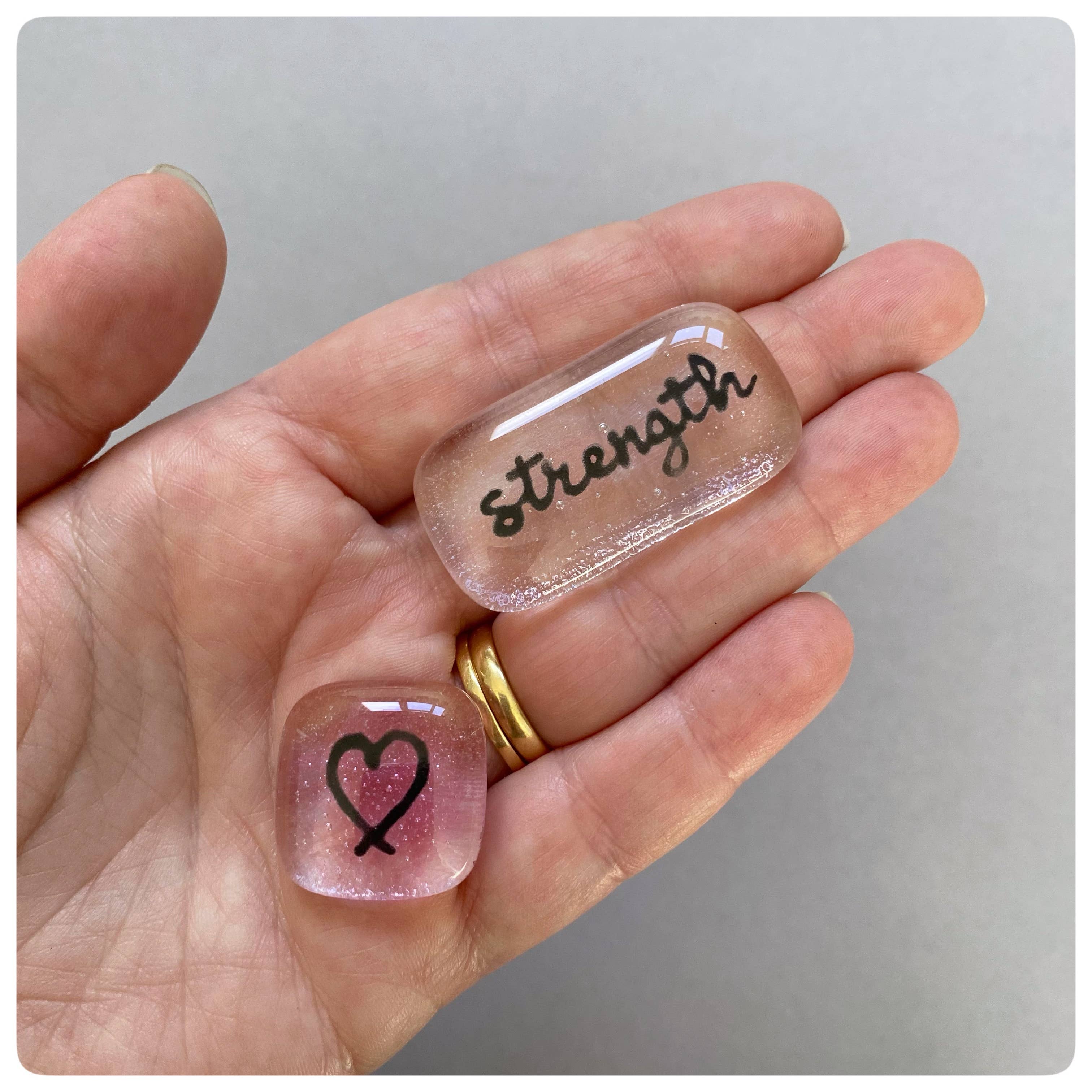 Salvia Glass - Wholesale Keepsake Coin/Token - Strength Positivity Pebble set -  fused glass pocket pebbles4