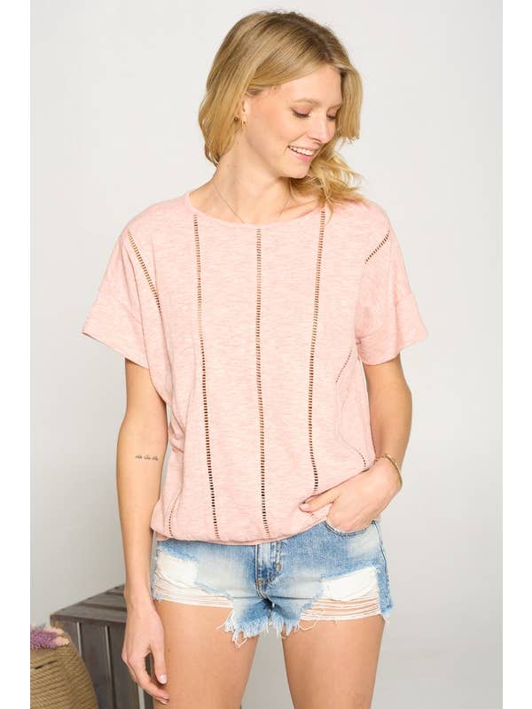 Doe and Rae - Wholesale Blouse - Women's - Ladder Trimed Boxy Top - 14249T8