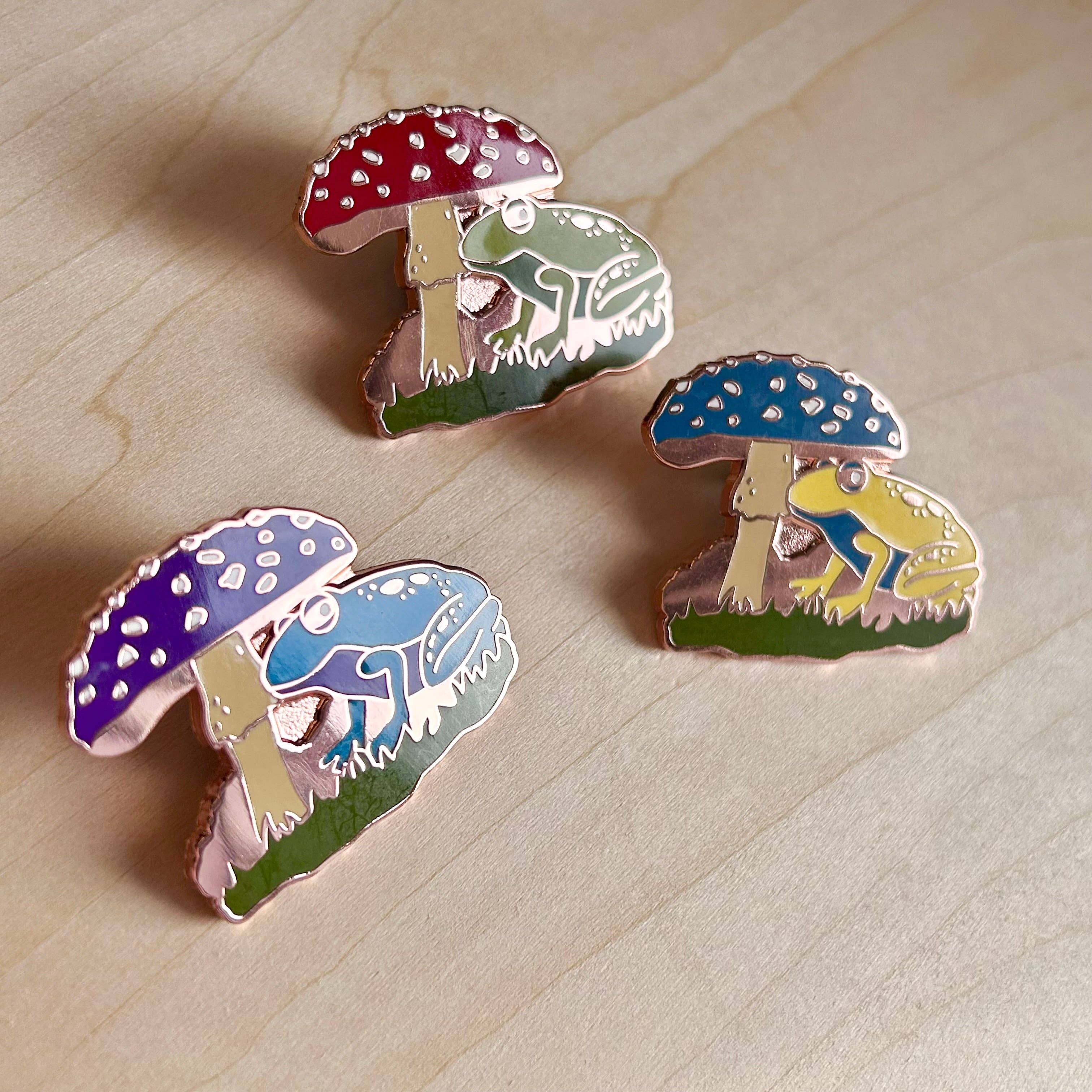 Write Your Story – wholesale Lapel pin/button – Yellow Fungi & Frog Enamel Pin4
