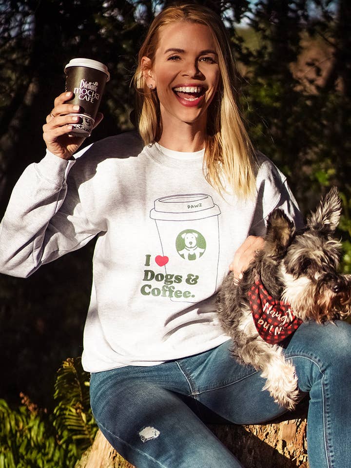 I Heart Dogs & Coffee Ash Crewneck for wholesale by PAWZ