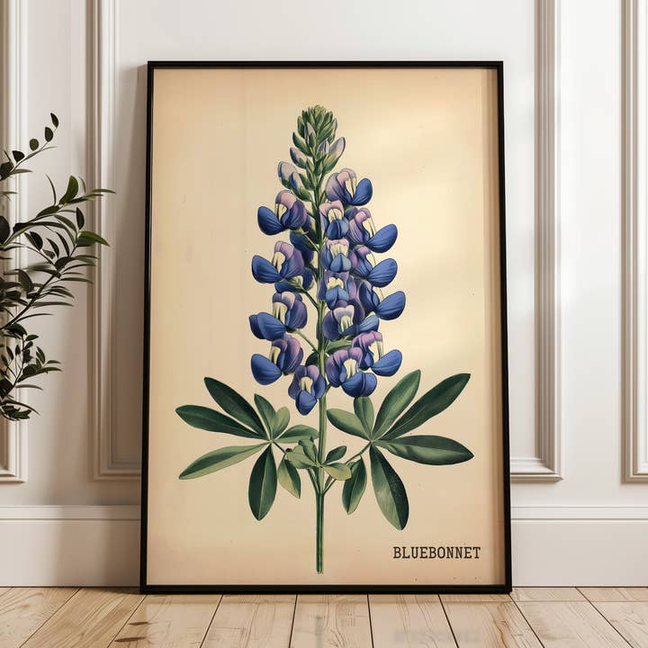 Texas Bluebonnet French Flower Market Seed Pack Art Print (FLAT) for wholesale by Tejas Country Club
