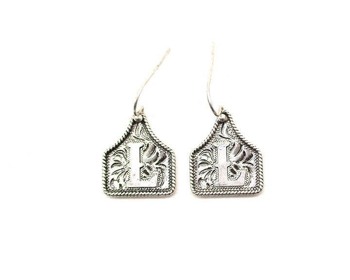 Snowing West - Wholesale Dangle Earrings - WESTERN ETCHED CATTLE TAG INITIAL EARRINGS8