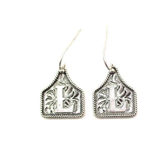 Snowing West - Wholesale Dangle Earrings - WESTERN ETCHED CATTLE TAG INITIAL EARRINGS8