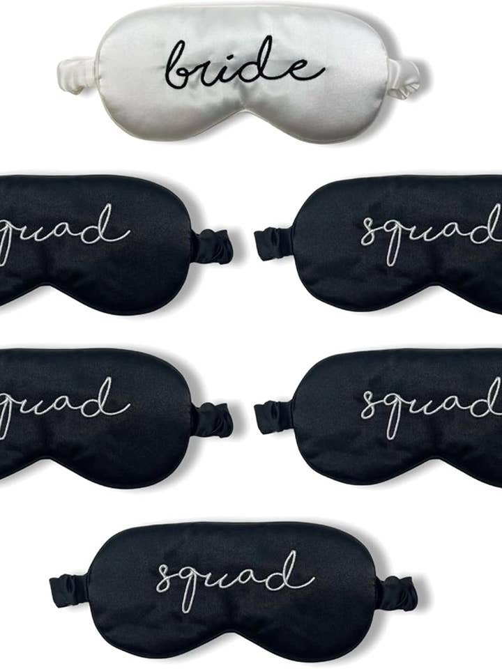 Satin Sleep Mask - 6 Pack: Bride (White) & 5 Squad (Black) for wholesale by Funky Junque