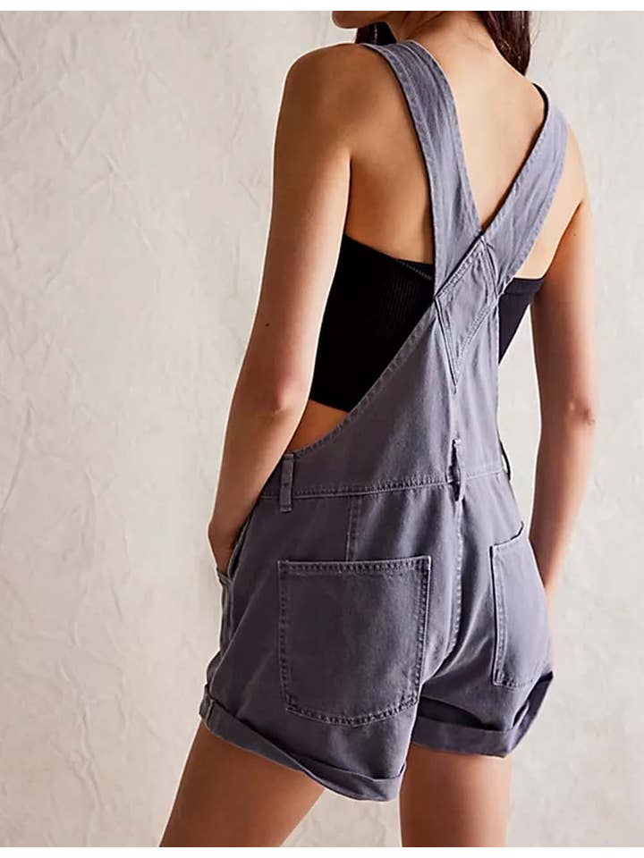 Sweetkama - Wholesale Romper - Women's - Ladies Solid Color Pocket Roll Denim Romper14