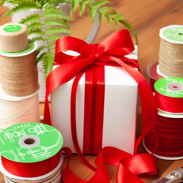 May Arts Ribbon - Wholesale Ribbon - Gift Wrapping - ~1.5" (38MM) Double Face Satin Ribbon, Classic Red