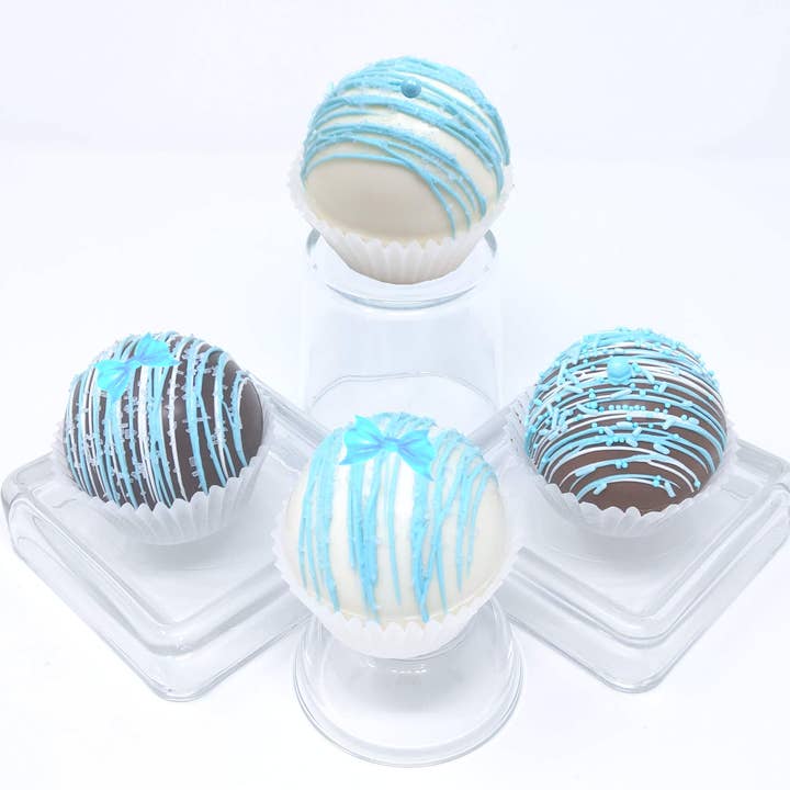 Wild Angel Treats, LLC - Venta al por mayor Preparado de chocolate caliente - Bombas de chocolate caliente artesanales grandes para baby shower, color azul