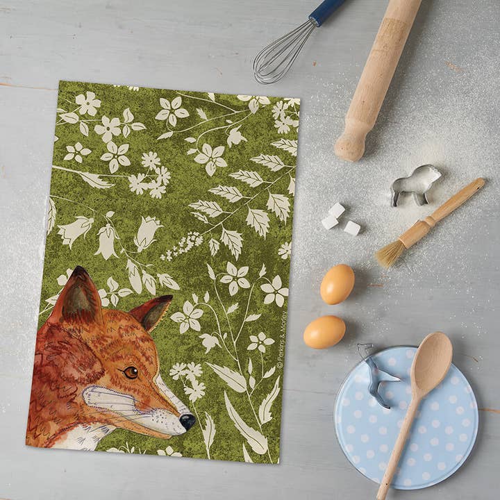 Fox Tea Towel Wild Wood Range for wholesale by Perkins & Morley