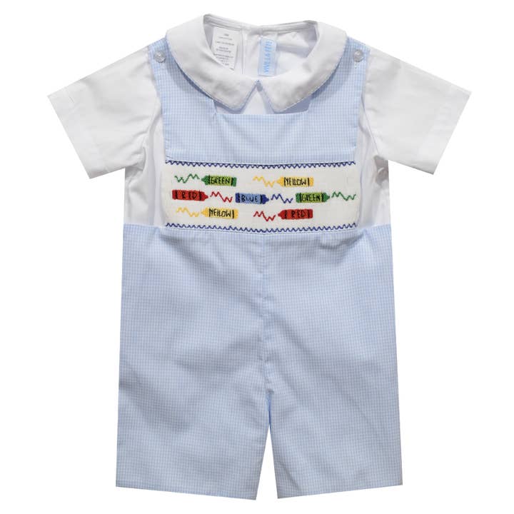 Crayons Smocked Light Blue Shortall & Short Sleeve for wholesale by Vive La Fete