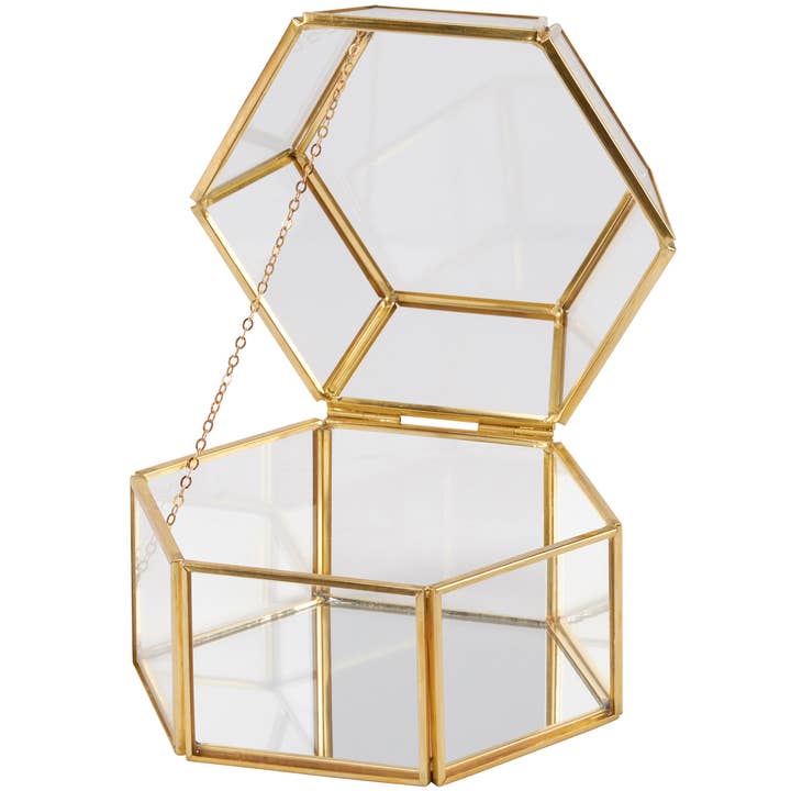 Glass Hexagon Hinged Box for wholesale by Primitives by Kathy