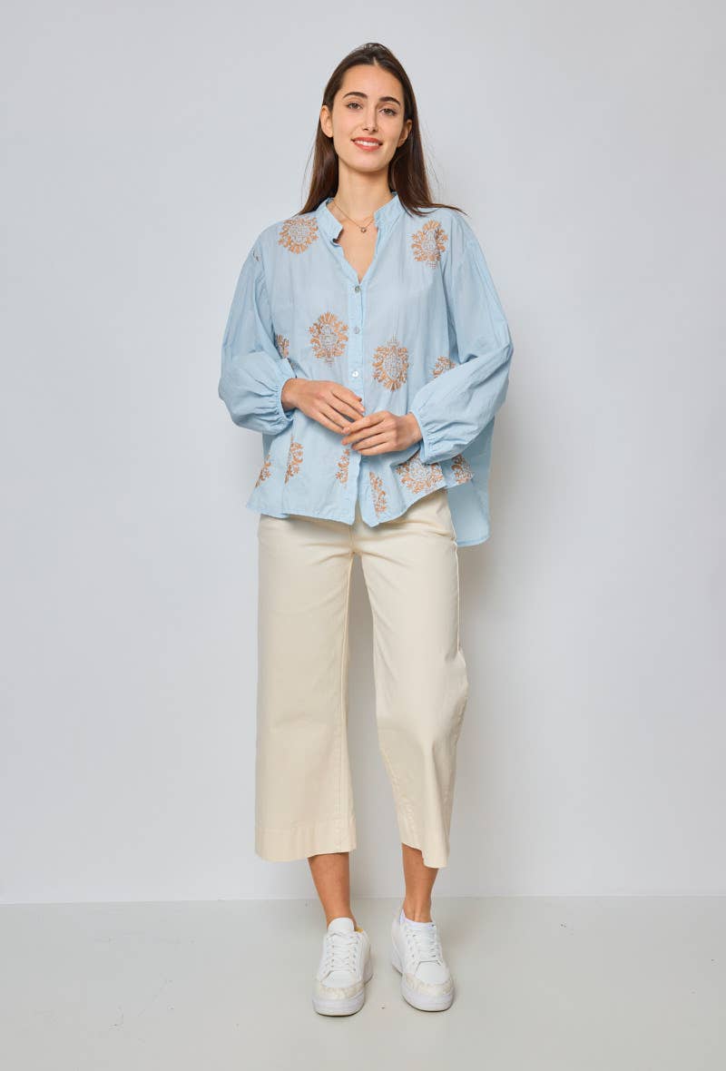 SUNNY STUDIO - Wholesale Button Down Shirt - Women's - Embroidered long-sleeve blouse2