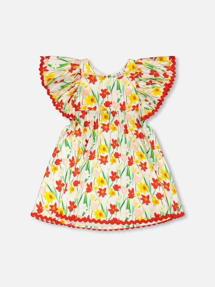 Robe en viscose imprimé jonquille blanche pour la vente par Deux par Deux