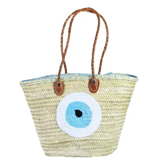 Bolsa de playa Evil Eye Straw para venta al por mayor de Terracotta Design LTD
