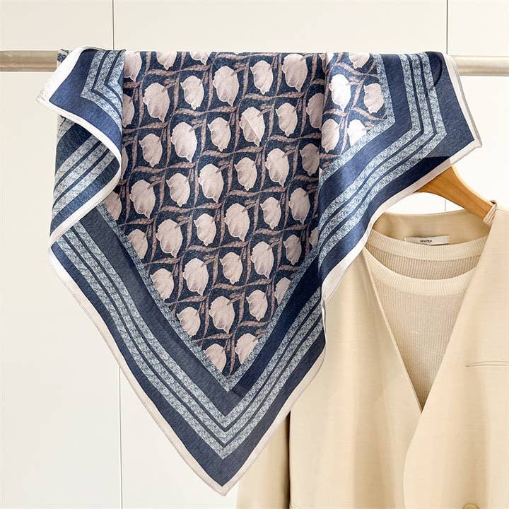 SueSilkHK – wholesale Scarf – Women's – 65cm Blue Lily of the Valley Mulberry Silk Scarf – Elegant Square Silk Shawl for Women, Fresh & Versatile Accessory7