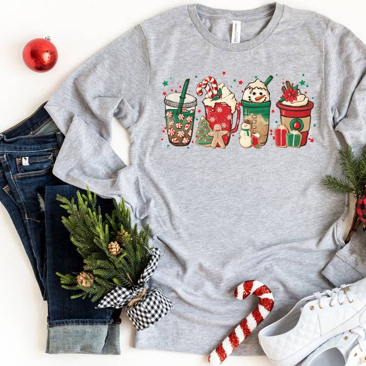 Camisa de manga larga Christmas Coffee - Camisa navideña para venta al por mayor de The Shirt Company