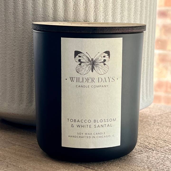 Wilder Days Candle Company - Wholesale Jar/Filled Candle - Tobacco Blossom & White Santal | Wood Wick Soy Candle