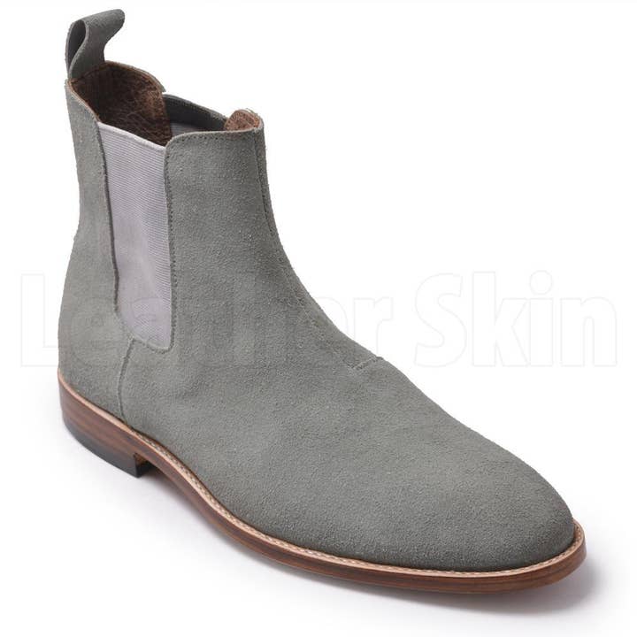 Men Grey Chelsea Suede Leather Boots for wholesale by Leather Skin Shop