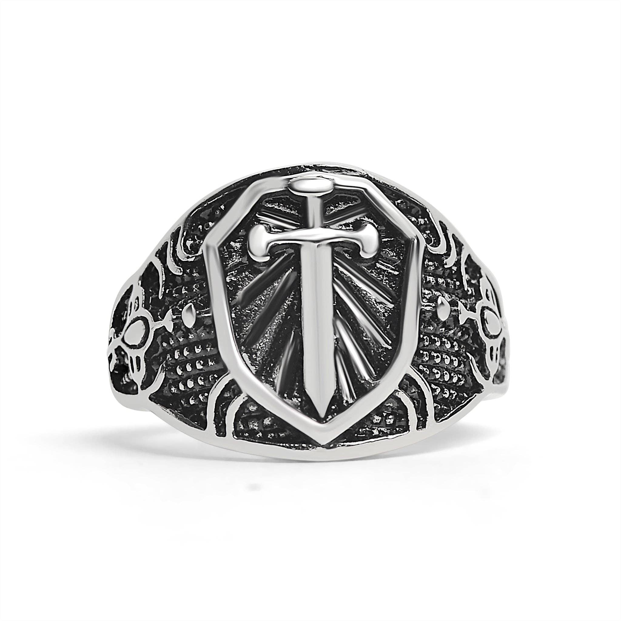 WJW - Wholesale Signet Ring - Stainless Steel Medieval Sword and Shield Signet Ring5