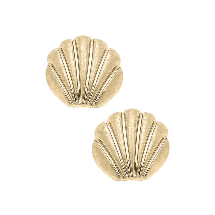 Canvas Style - Wholesale Stud/Post Earrings - Mauri Clamshell Stud Earrings in Shiny Gold