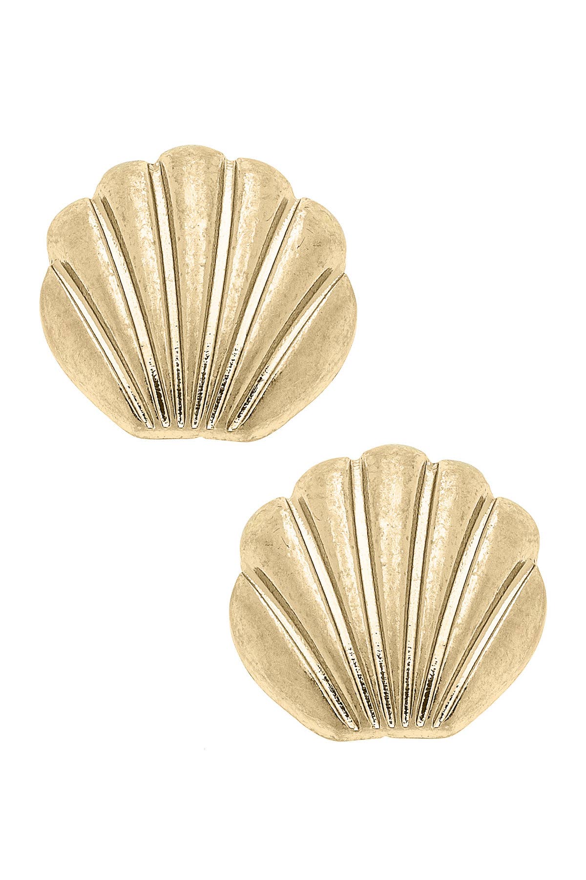 Canvas Style - Wholesale Stud/Post Earrings - Mauri Clamshell Stud Earrings in Shiny Gold