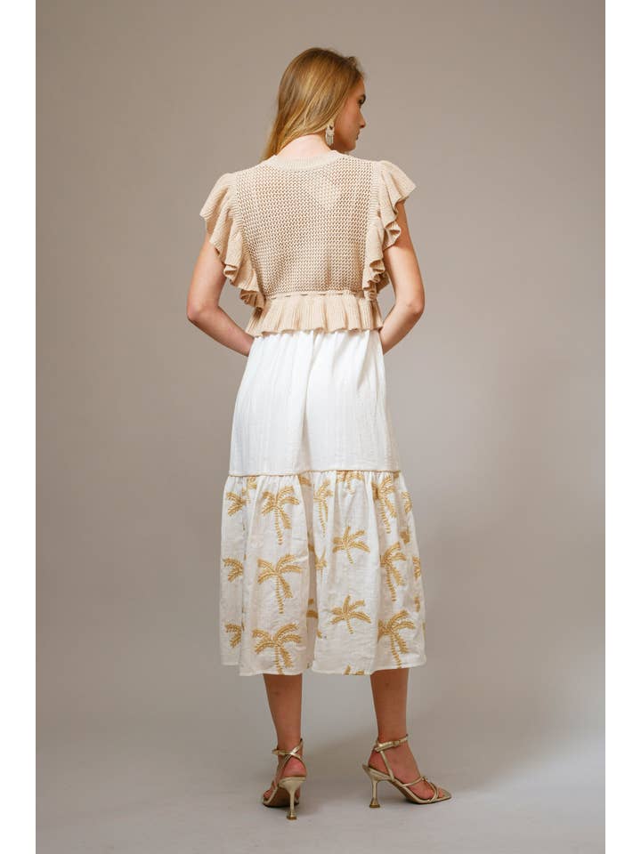 TAUPE 36828SET - Open Knit Embroidered Midi Dress Set for wholesale on Faire7