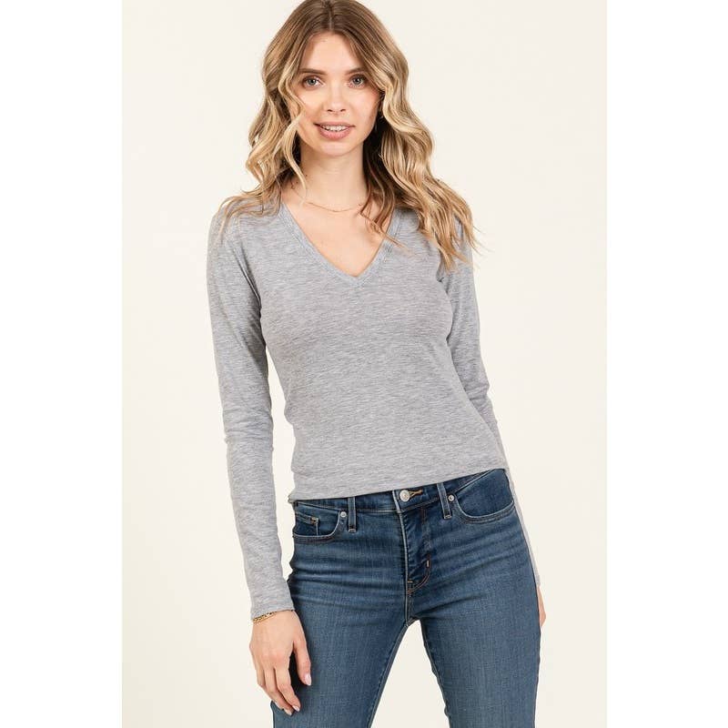 Popular 21 – wholesale Knit top – Women's – V Neck Long Sleeve Cotton Long Sleeve Knit Tee18