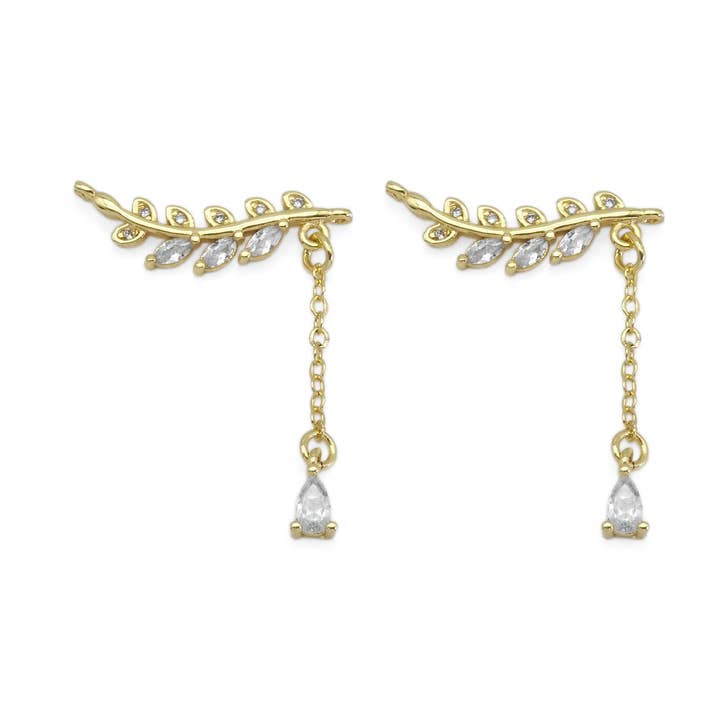 Gold CZ Leaf Connector Charm, Sku#LD426 for wholesale by BestBeads&Beyond