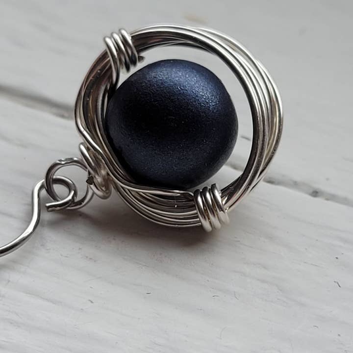 Silver & Blue Beaded "Blue Moon" Earrings/Everyday Earrings for wholesale by Teahan K Jewelry